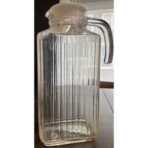 Vintage Luminarc Ribbed Glass Pitcher with Lid 1.5L / 50 oz Made in France